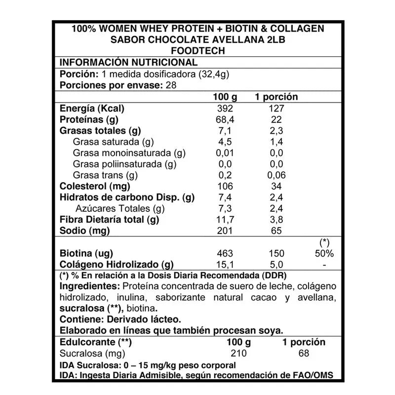 WOMEN WHEY PROTEIN CHOCOLATE AVELLANA 2 LB