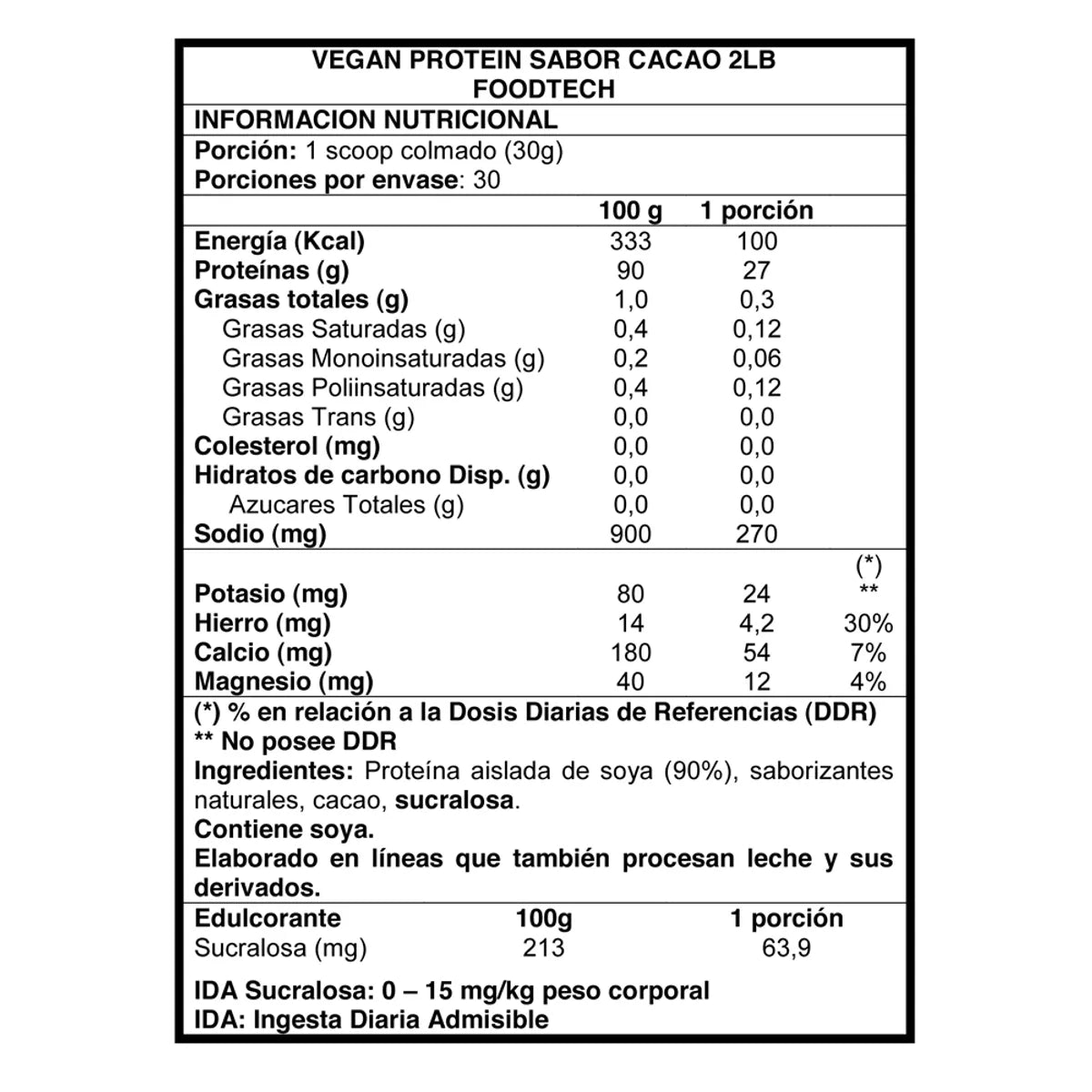 VEGAN PROTEIN CACAO 2 LB